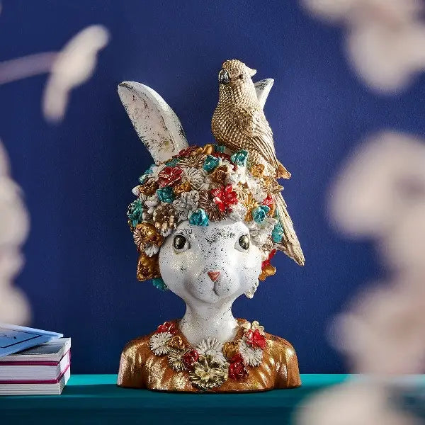 Colorful rabbit bust Wanda with bird